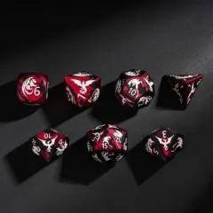 7pcs Dice Metal Aluminium White Font Dragon Red Black