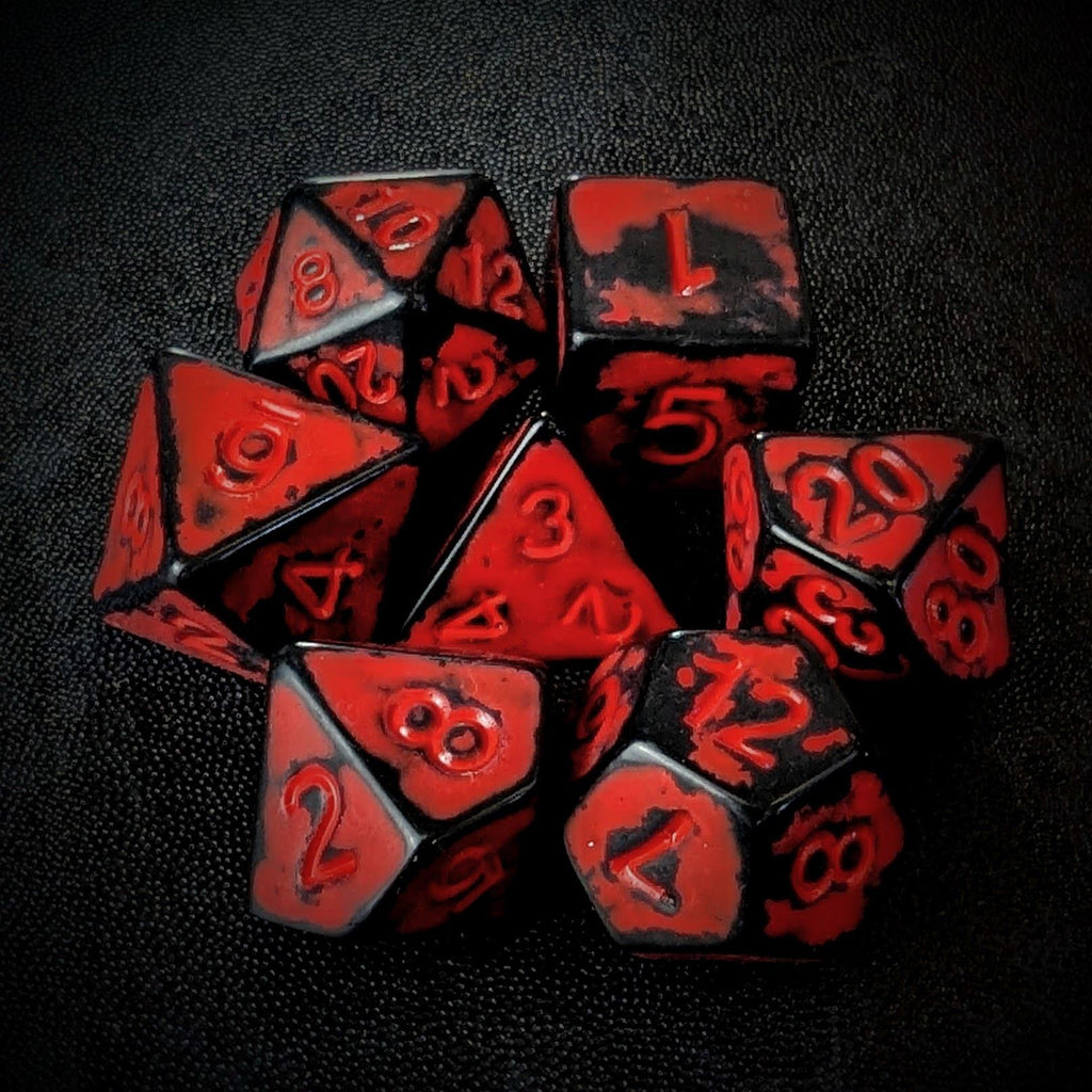 Washed Red on Black Acrylic - 7pcs RPG Full Dice Set