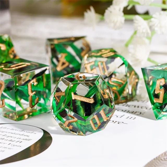 Brown Butterfly  in Clear Filled Sharp Resin - 7pcs RPG Dice Set