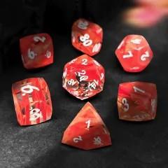 7pcs Dice Gem Glass Facet Ribbon White Font Clear Red