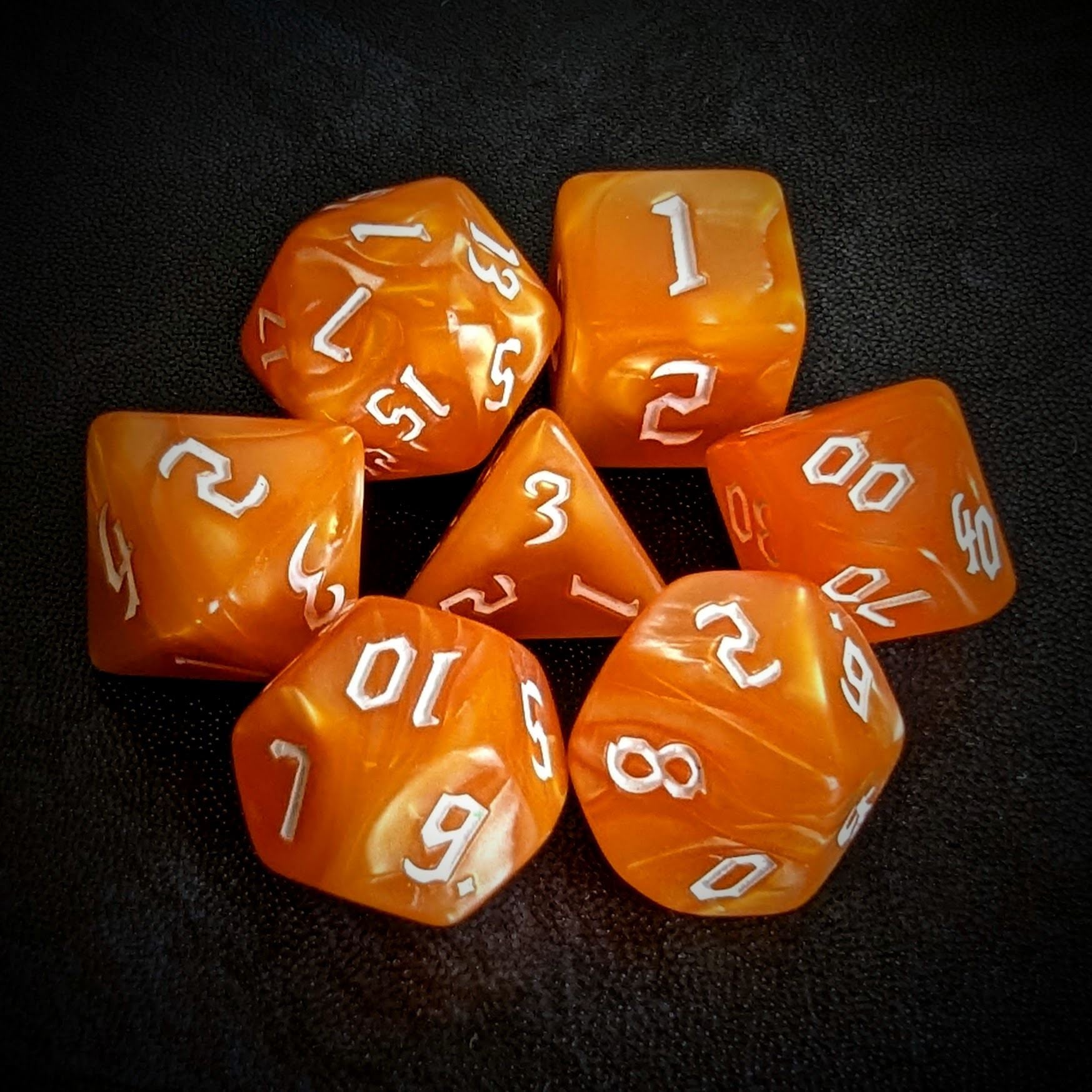 Orange Silk Acrylic - 7pcs RPG Full Dice Set
