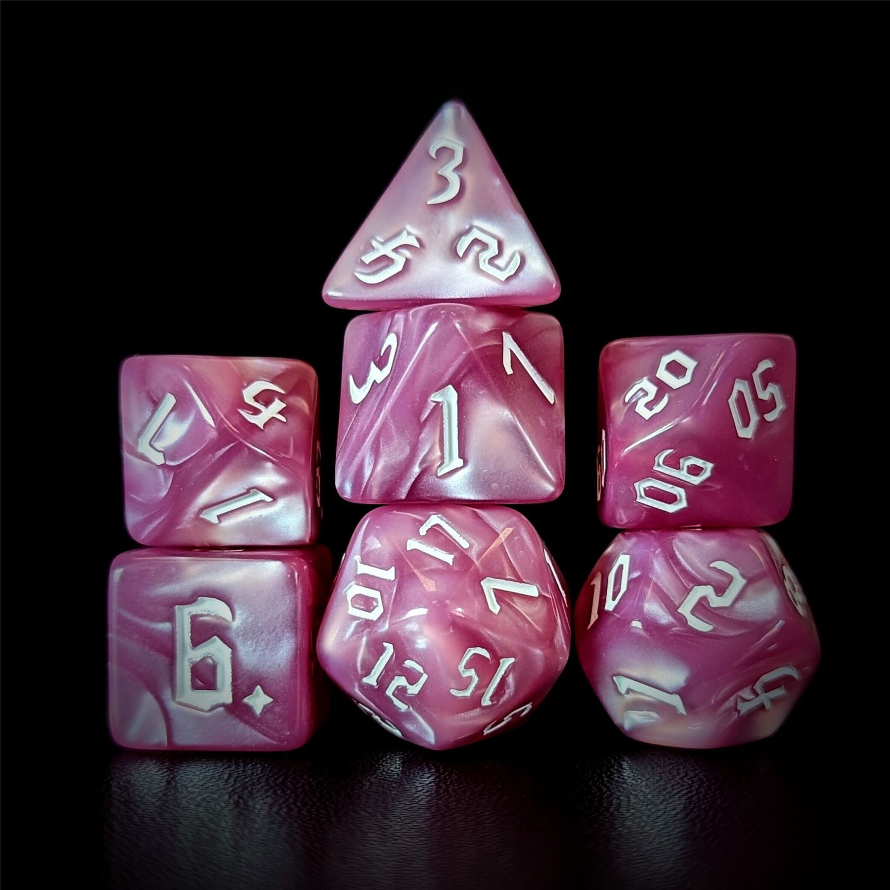 Pink Silk Acrylic - 7pcs RPG Full Dice Set