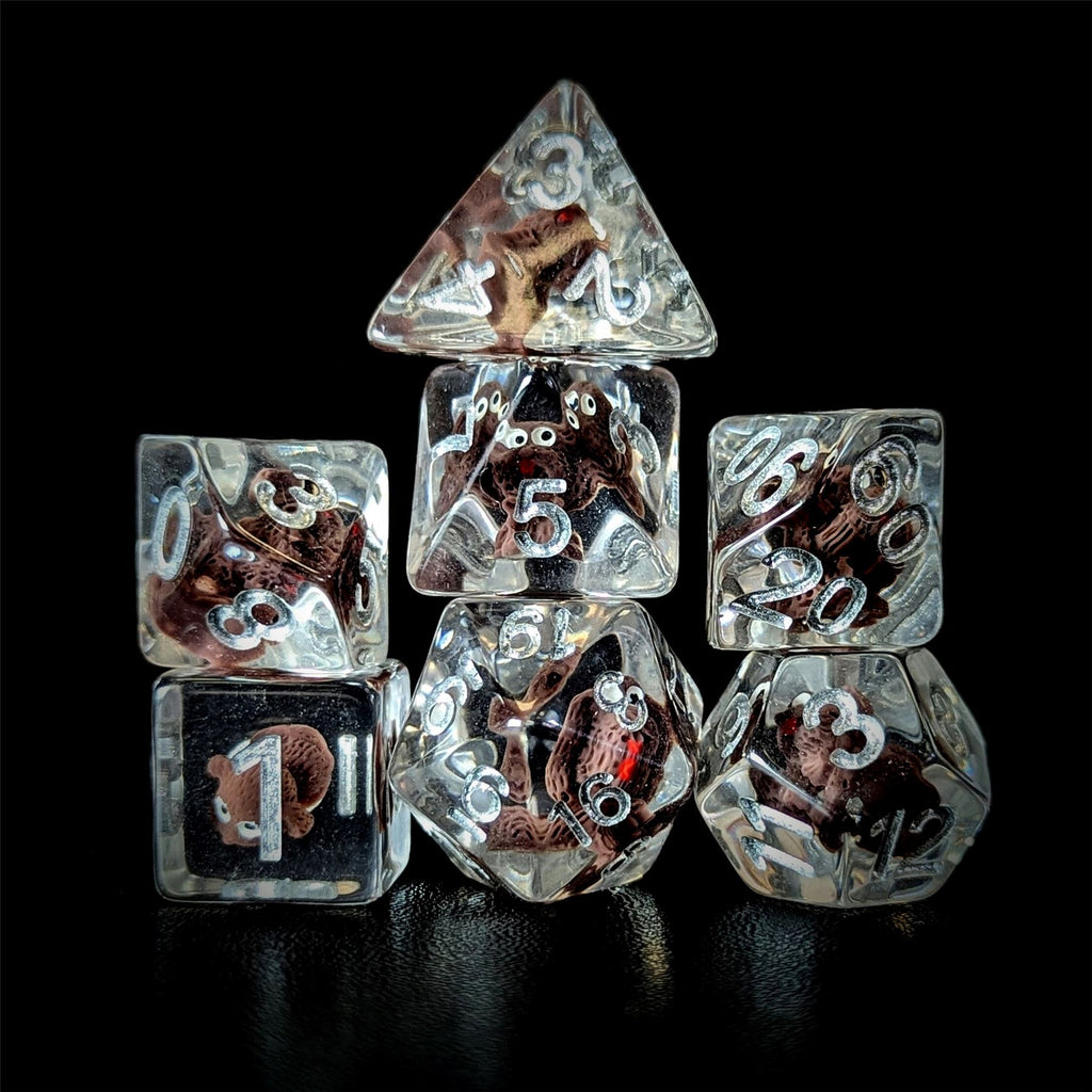 Brown Dog in Clear Resin - 7pcs RPG Full Dice Set