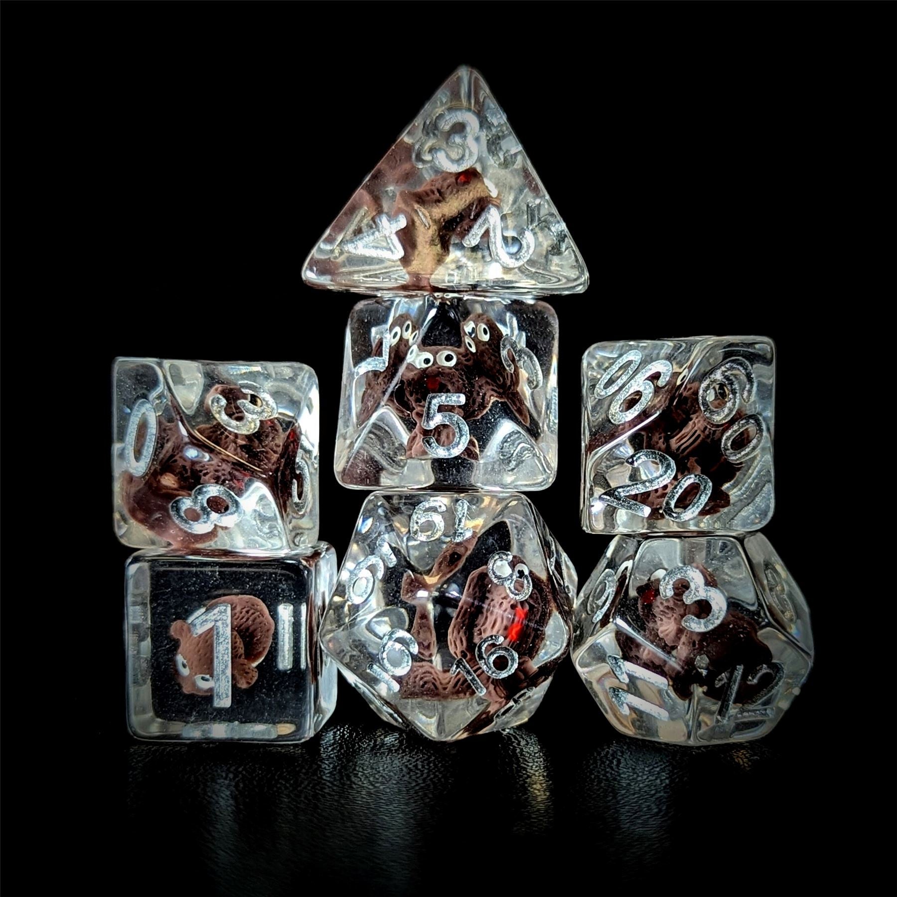Brown Dog in Clear Resin - 7pcs RPG Full Dice Set