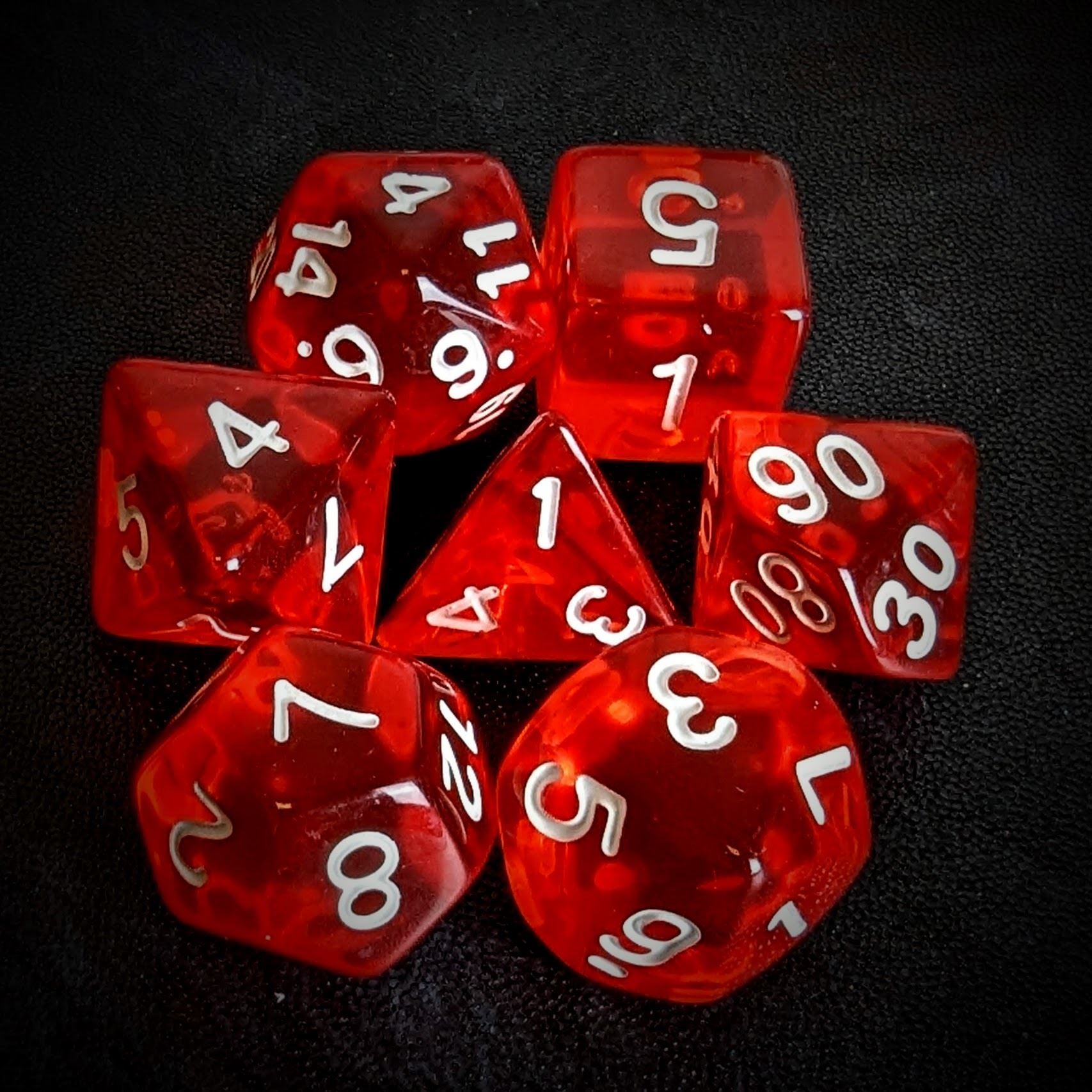 Clear Red Acrylic - 7pcs RPG Full Dice Set