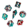 White Flower in Red & Green Filled Sharp Resin - 7pcs RPG Dice Set
