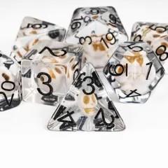 7pcs Dice Resin Filled Black Font Skull Clear