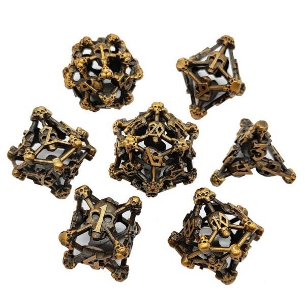 7pcs Dice Metal Hollow Skull Frame Bronze