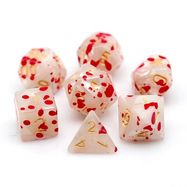 7pcs Dice Acrylic Splatter Gold Font Pearl White