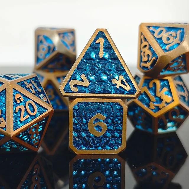 Blue in Gold Metal - 7pcs RPG Dice Set