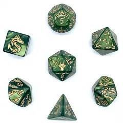 Gold Dragon on Green Acrylic - 7pcs RPG Full Dice Set