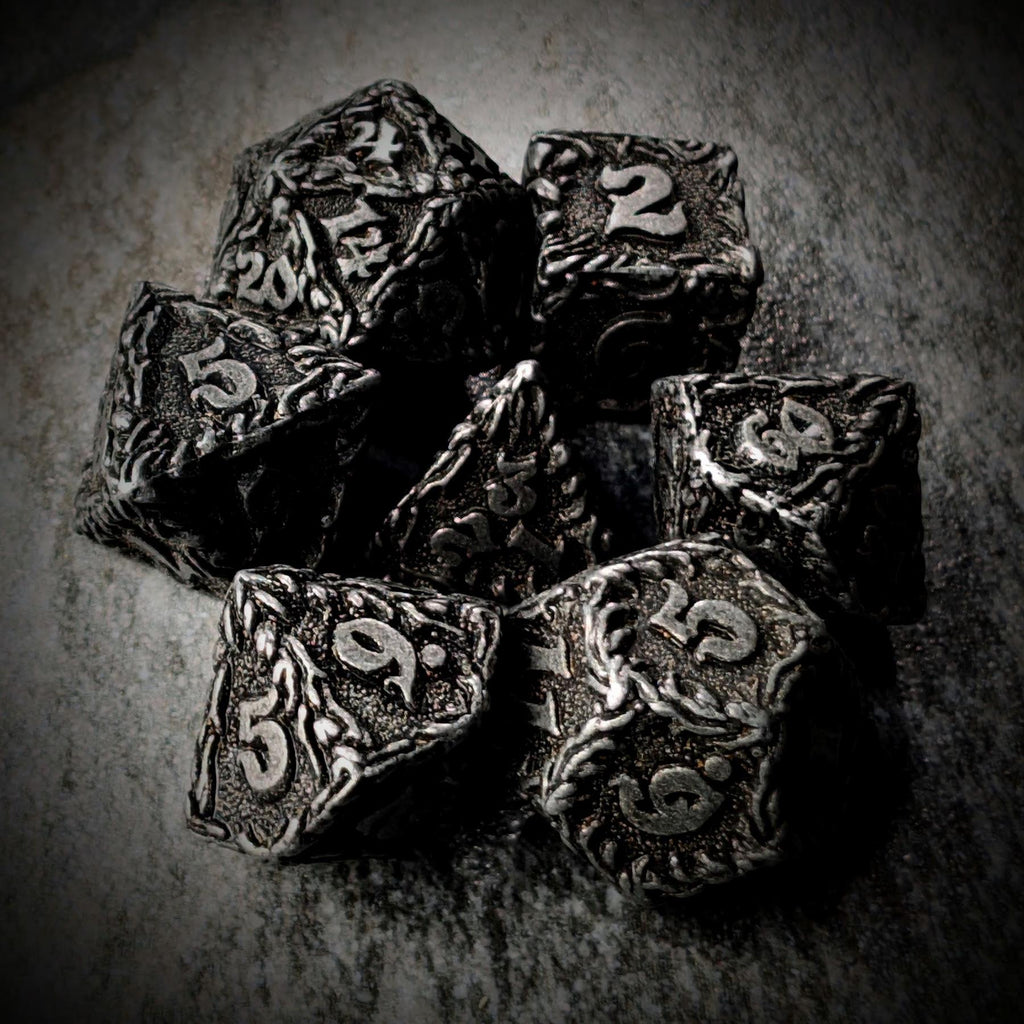 7pcs Dice Metal Druid Vine Wash Silver