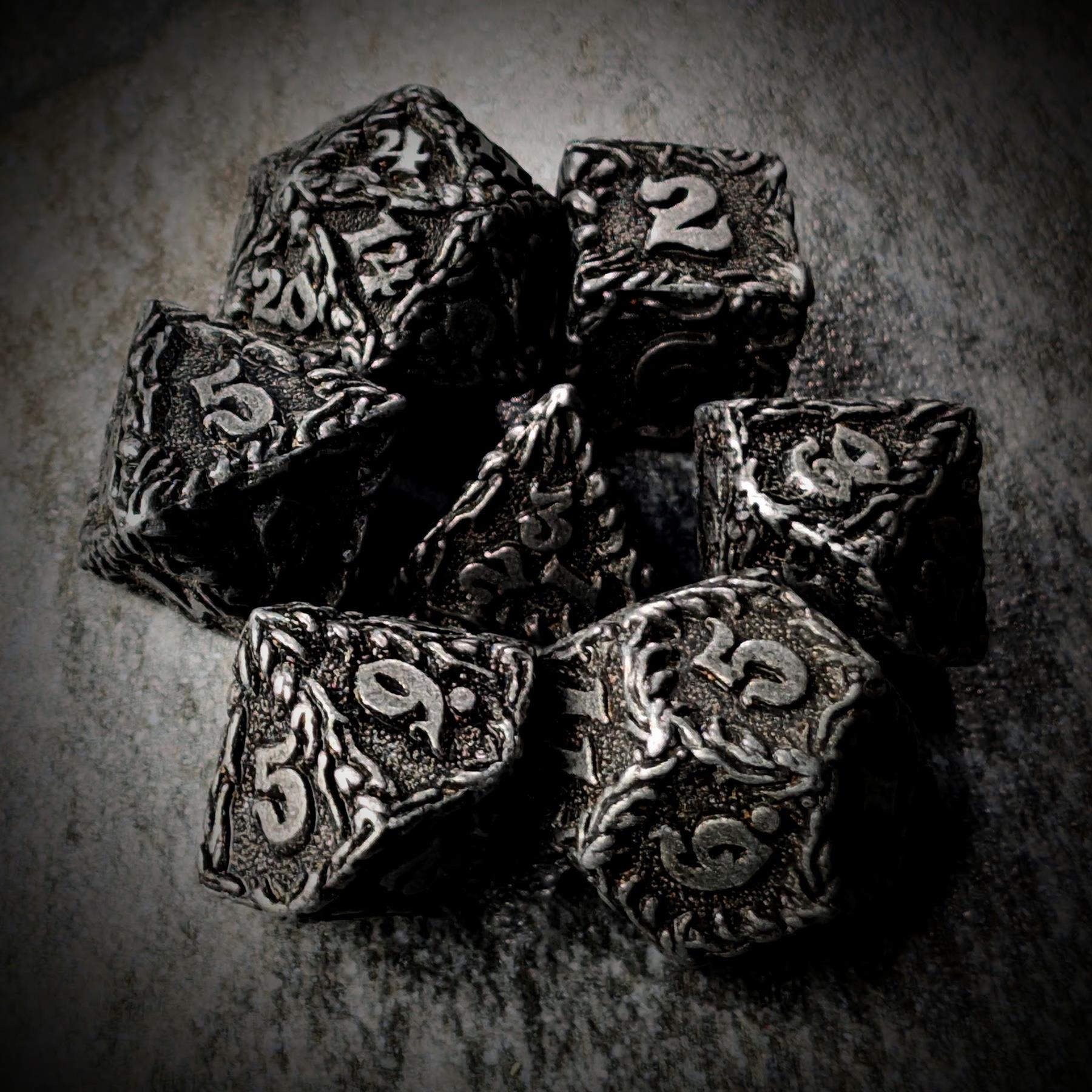 7pcs Dice Metal Druid Vine Wash Silver