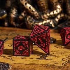 Red Celtic Knot on Black Acrylic - 7pcs RPG Full Dice Set