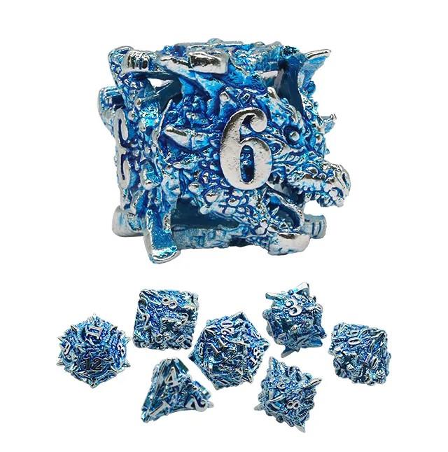 7pcs Dice Metal Hollow Dragons Head Nickel Font Blue