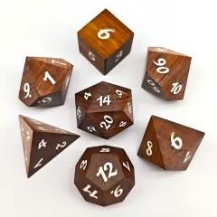 7pcs Dice Wooden Walnut White Font Brown
