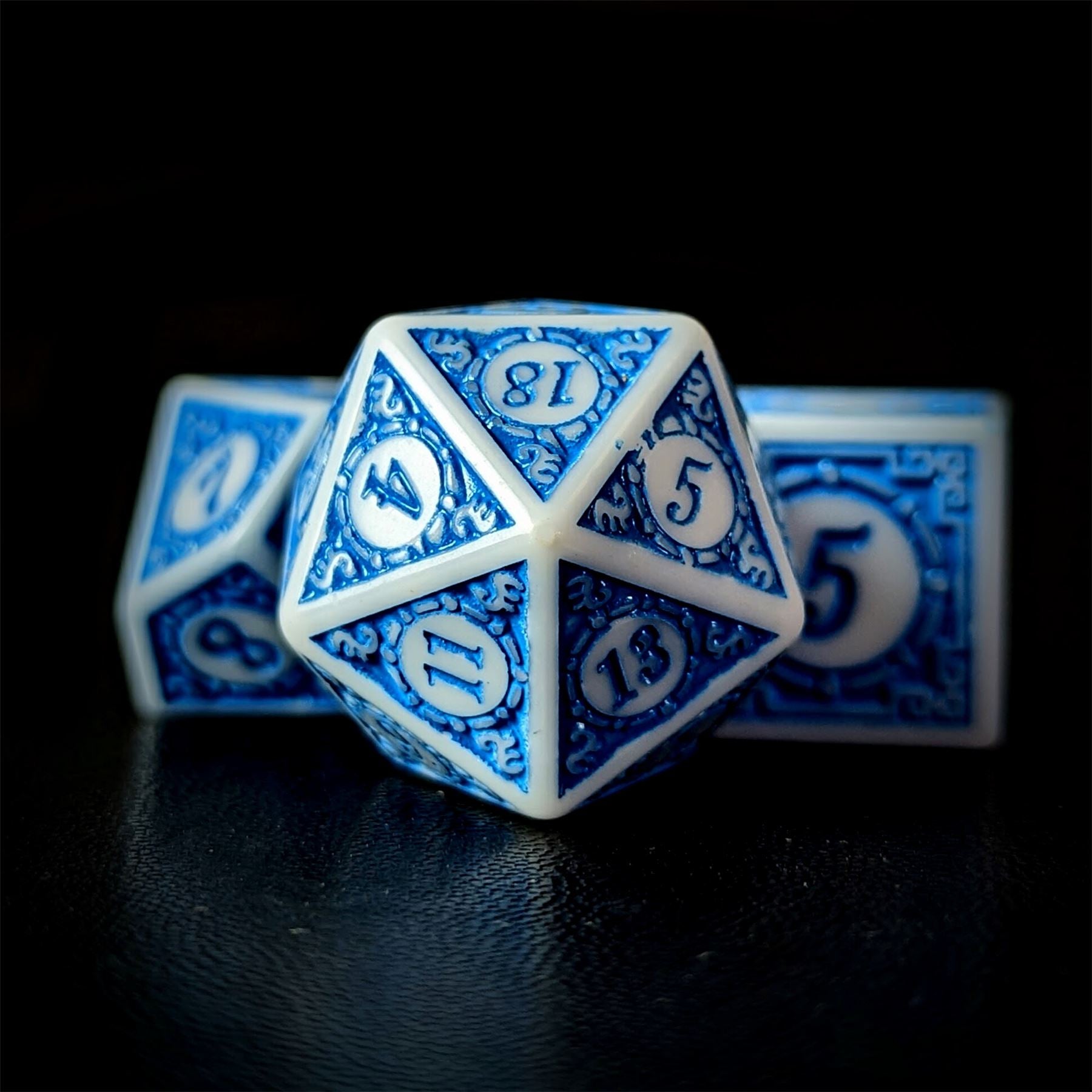Blue Lattice on White Acrylic - 7pcs RPG Full Dice Set