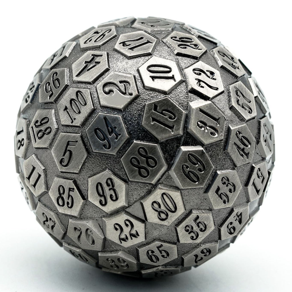 D100 RPG Dice - Silver Metal