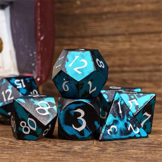 7pcs RPG Dice Set - Blue & Black Anodized Aluminium