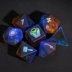 7pcs Dice Gem Frosted Glass 8bit Adventurer Cracked Rainbow Font Brown Blue (UD)