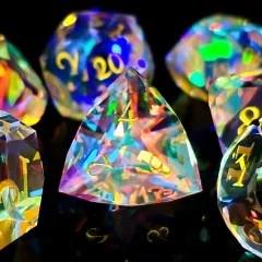 7pcs Dice Gem Glass Facet Gold Font Prism Clear (HS) (UD)