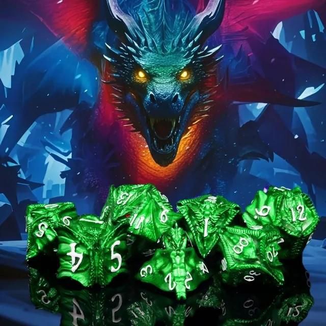 7pcs Dice Metal Dragon Head Green