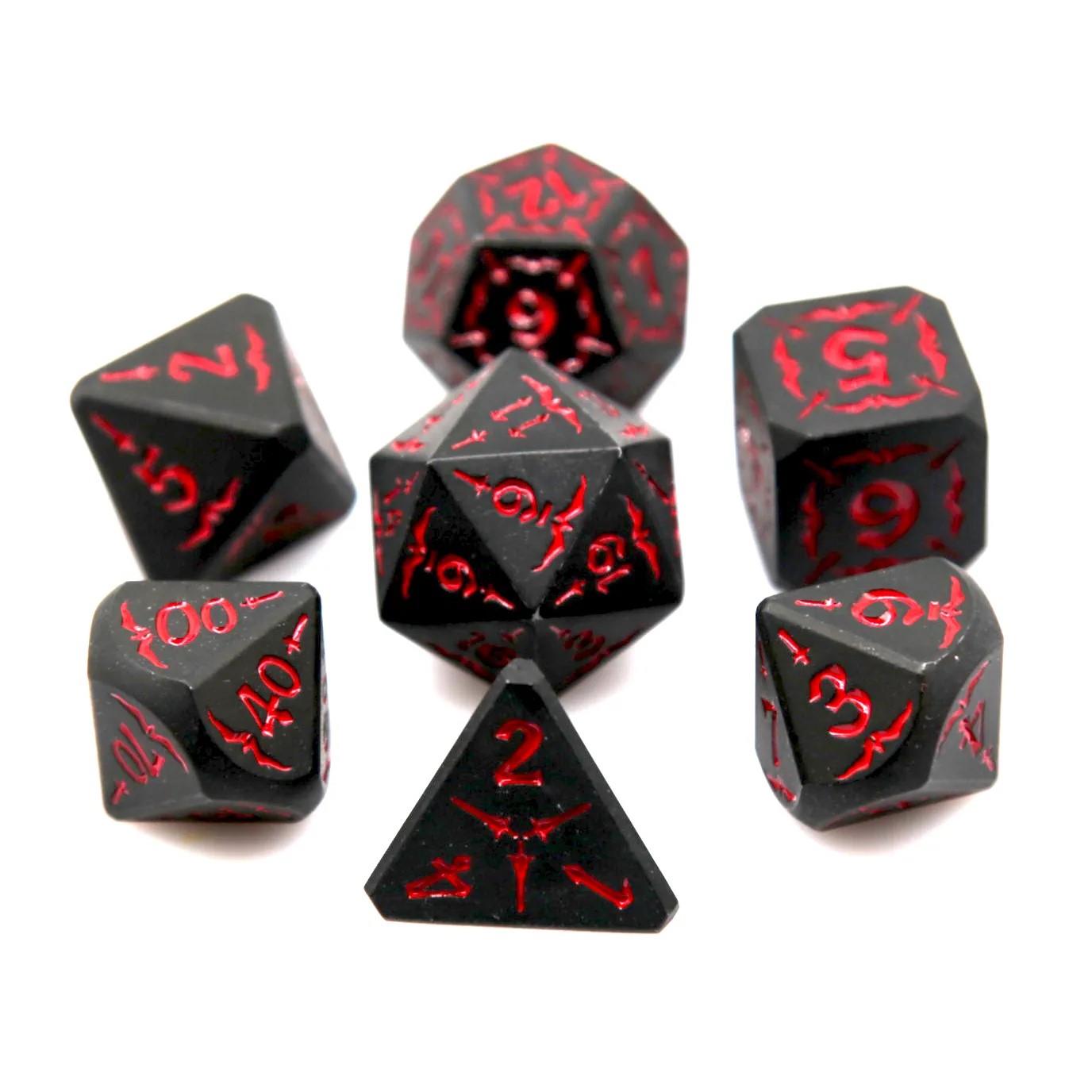 Red Sword in Black Metal - 7pcs RPG Dice Set