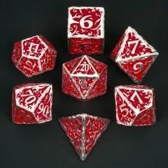 7pcs Dice Metal Druid Vine Silver Font Red