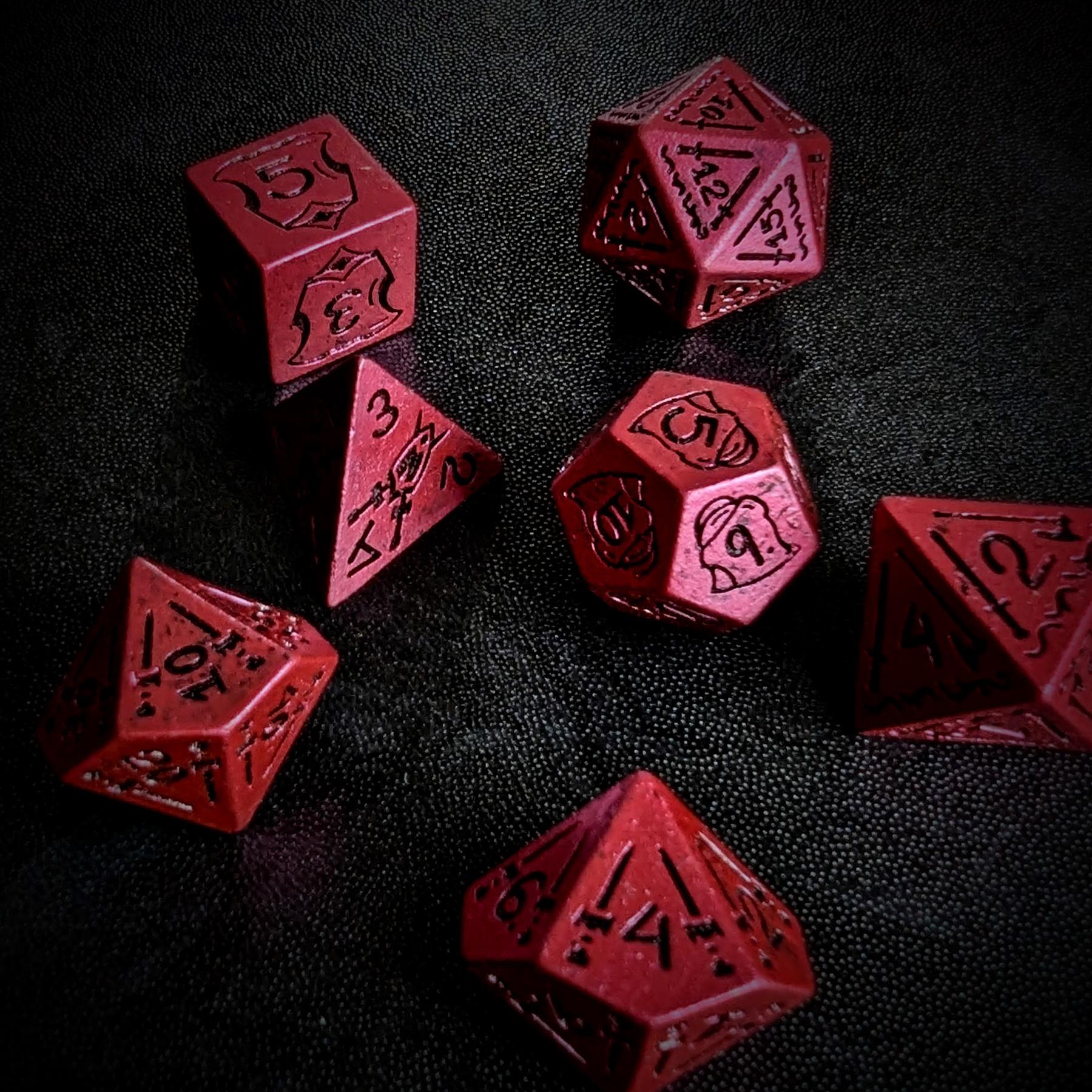 7pcs RPG Full Dice Set - Black Pattern on Pink Resin