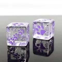 6pcs D6 Dice Resin 16mm Cat Paw Purple Font Clear