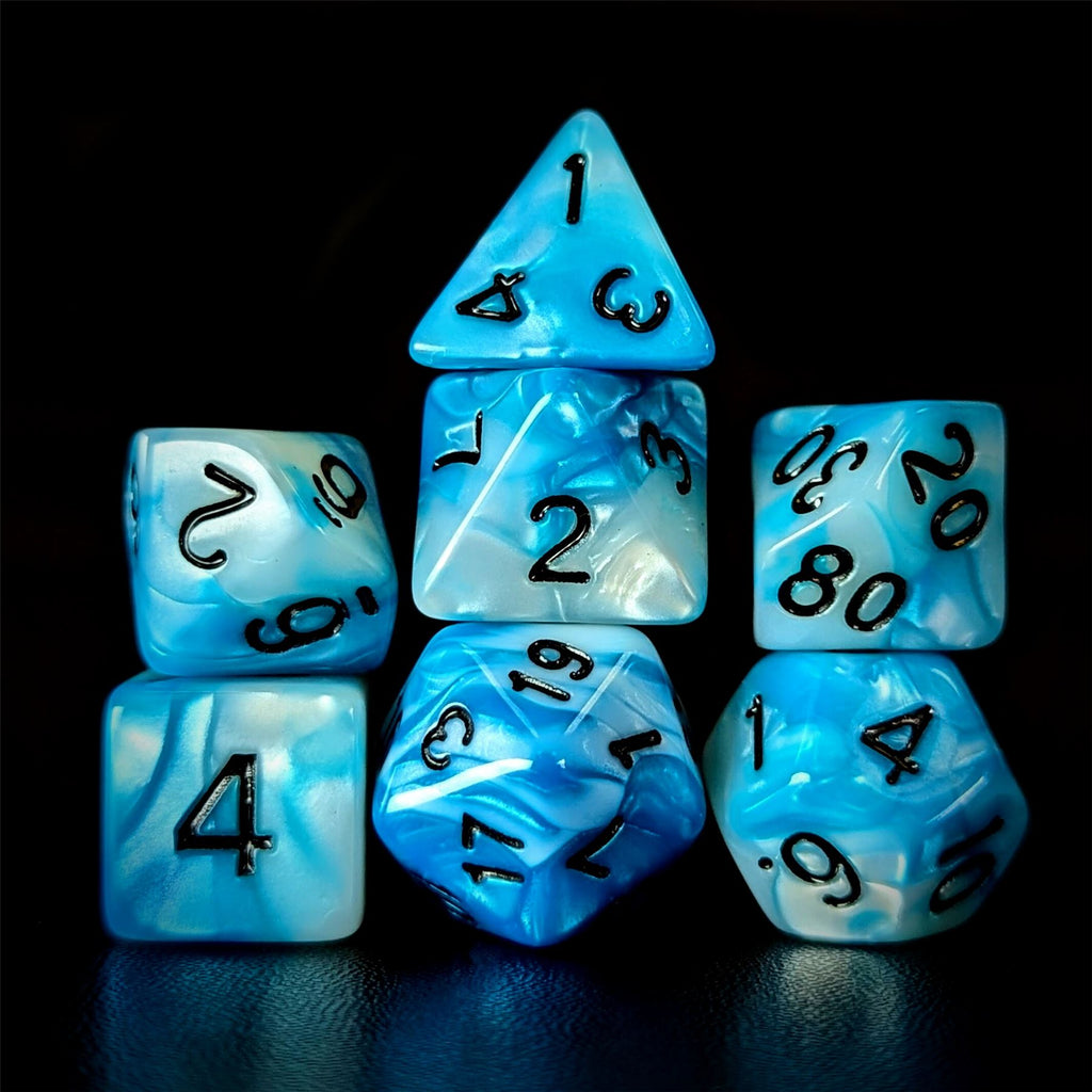 Blend of White & Blue Acrylic - 7pcs RPG Full Dice Set