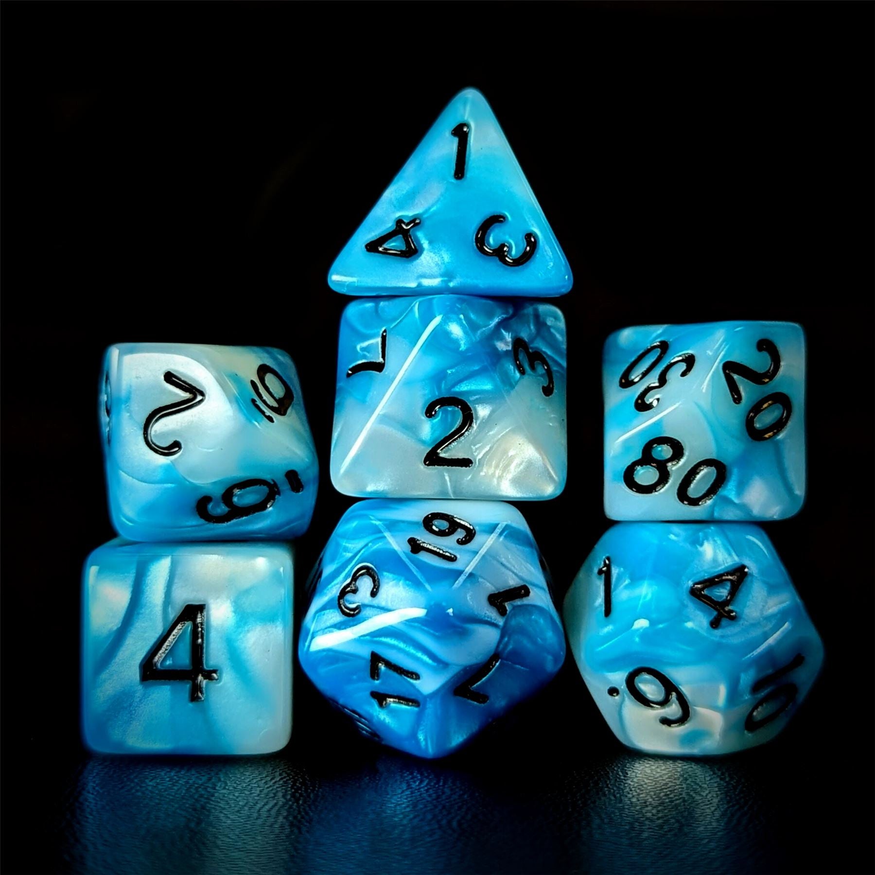 Blend of White & Blue Acrylic - 7pcs RPG Full Dice Set
