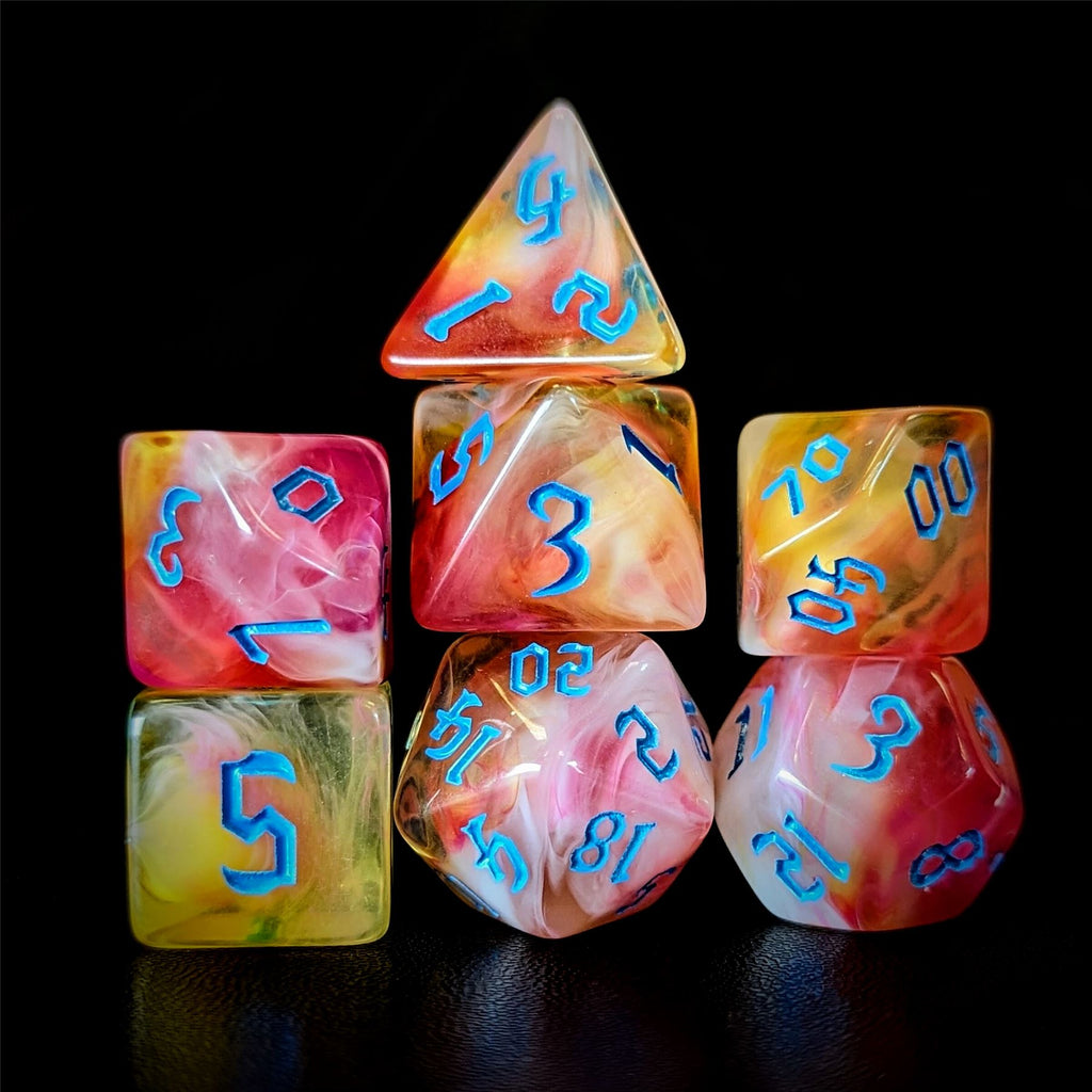 Blend of White & Orange Acrylic - 7pcs RPG Full Dice Set