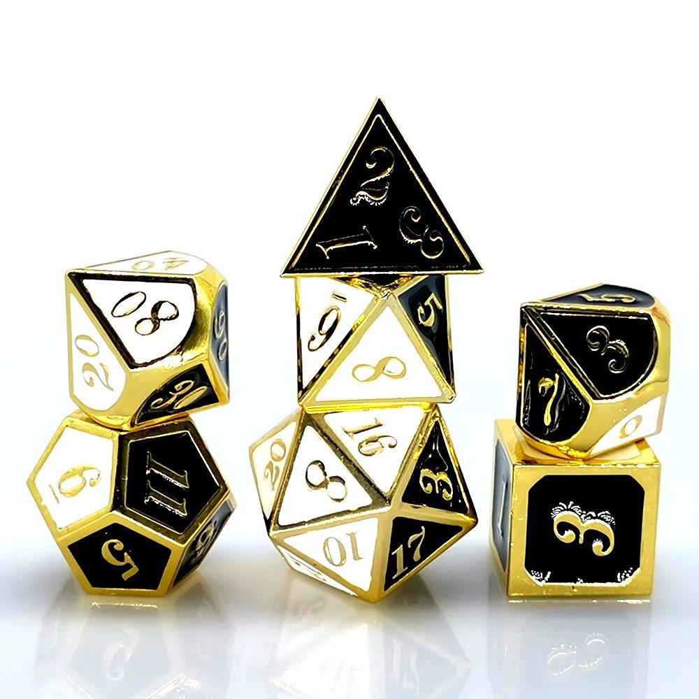 7pcs Dice Metal Enamel Gold Black White