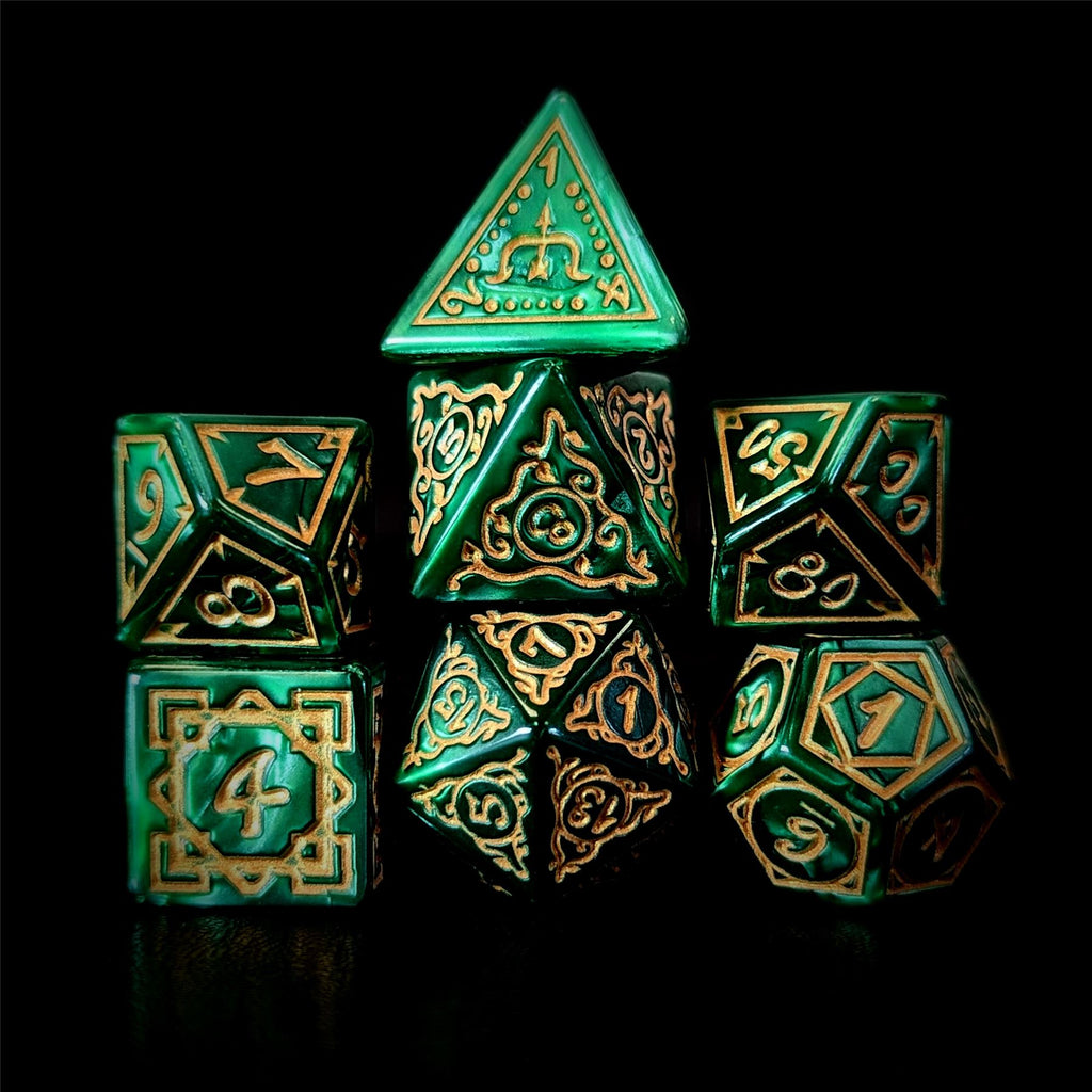 Gold Vines on Green Acrylic - 7pcs RPG Full Dice Set