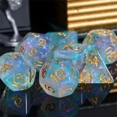 Blue & Pink Swirl in Clear Resin - 7pcs RPG Full Dice Set