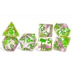 7pcs Dice Resin Pattern Duck Green Font Pink Clear