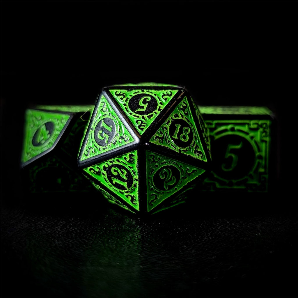Green Lattice on Black Acrylic - 7pcs RPG Full Dice Set