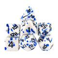 Blue Blood Splatter on White Acrylic - 7pcs RPG Full Dice Set