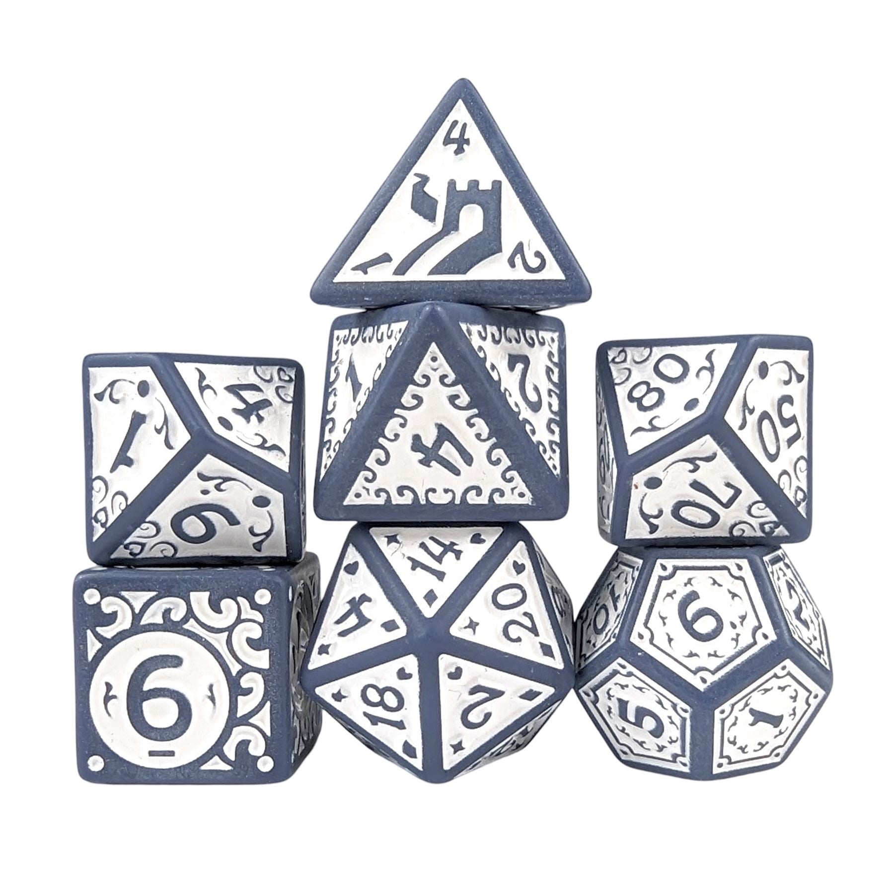 White Vines on Grey Acrylic - 7pcs RPG Full Dice Set