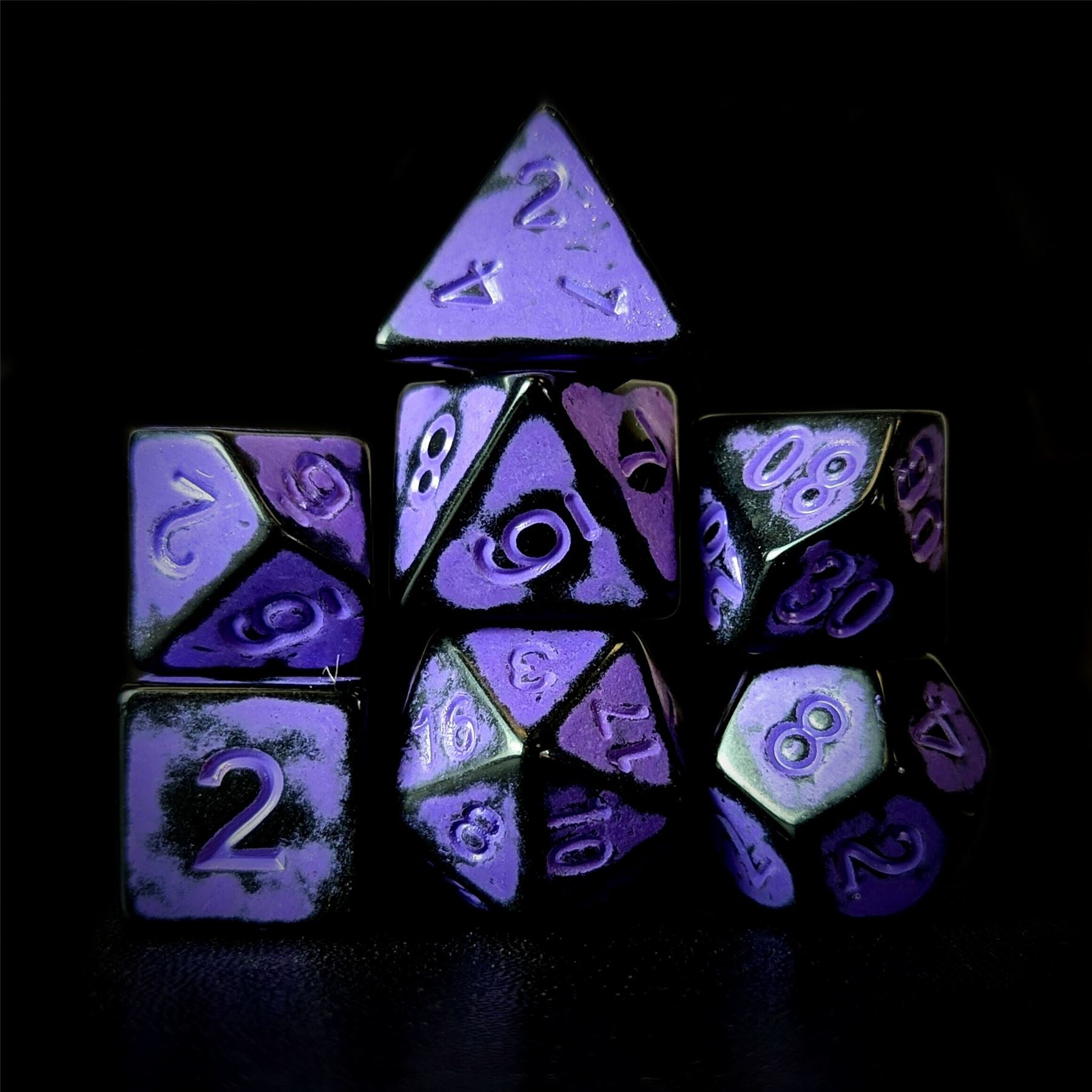 Washed Lilac on Black Acrylic - 7pcs RPG Full Dice Set