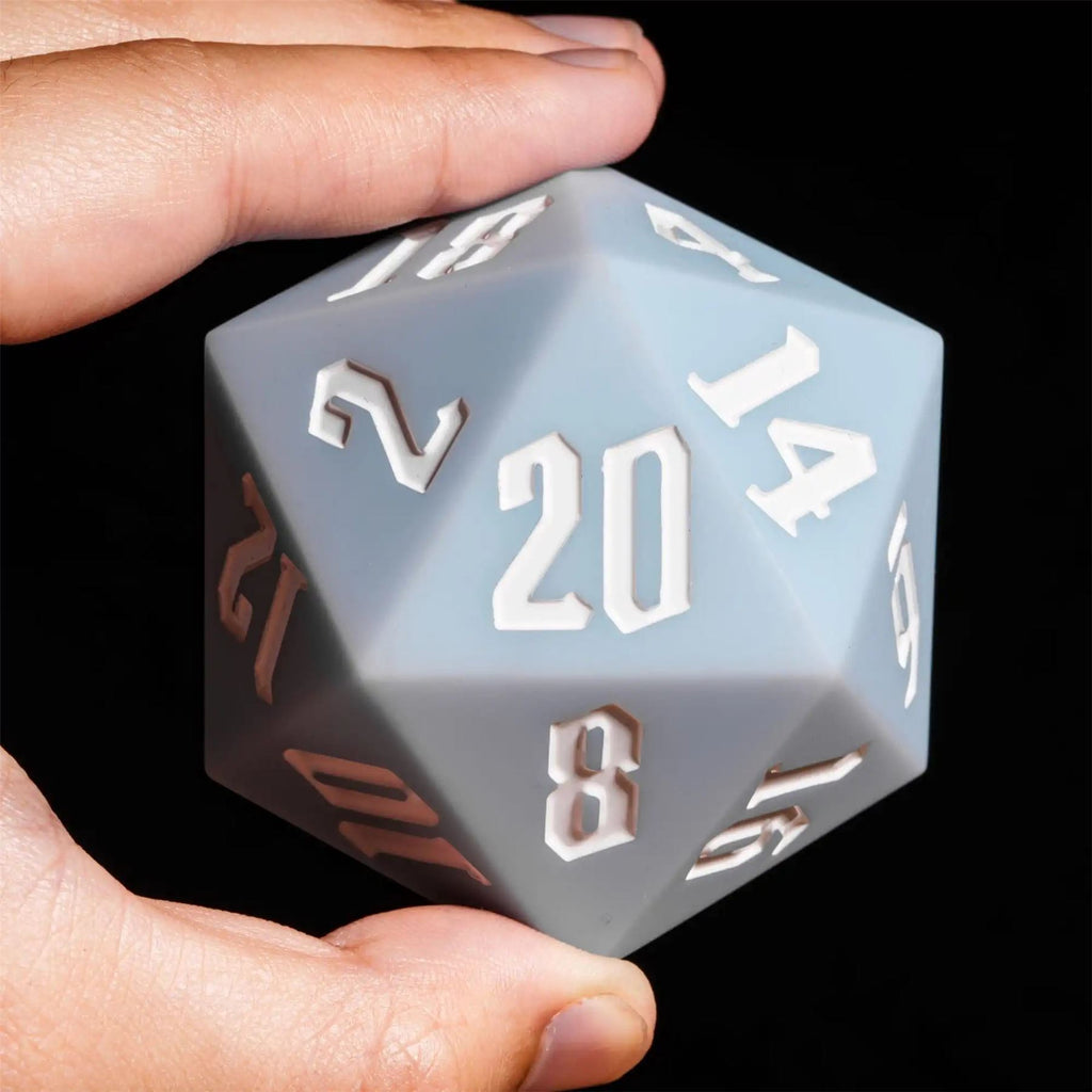 White on Solid Pale Blue Silicone - D20 RPG Dice