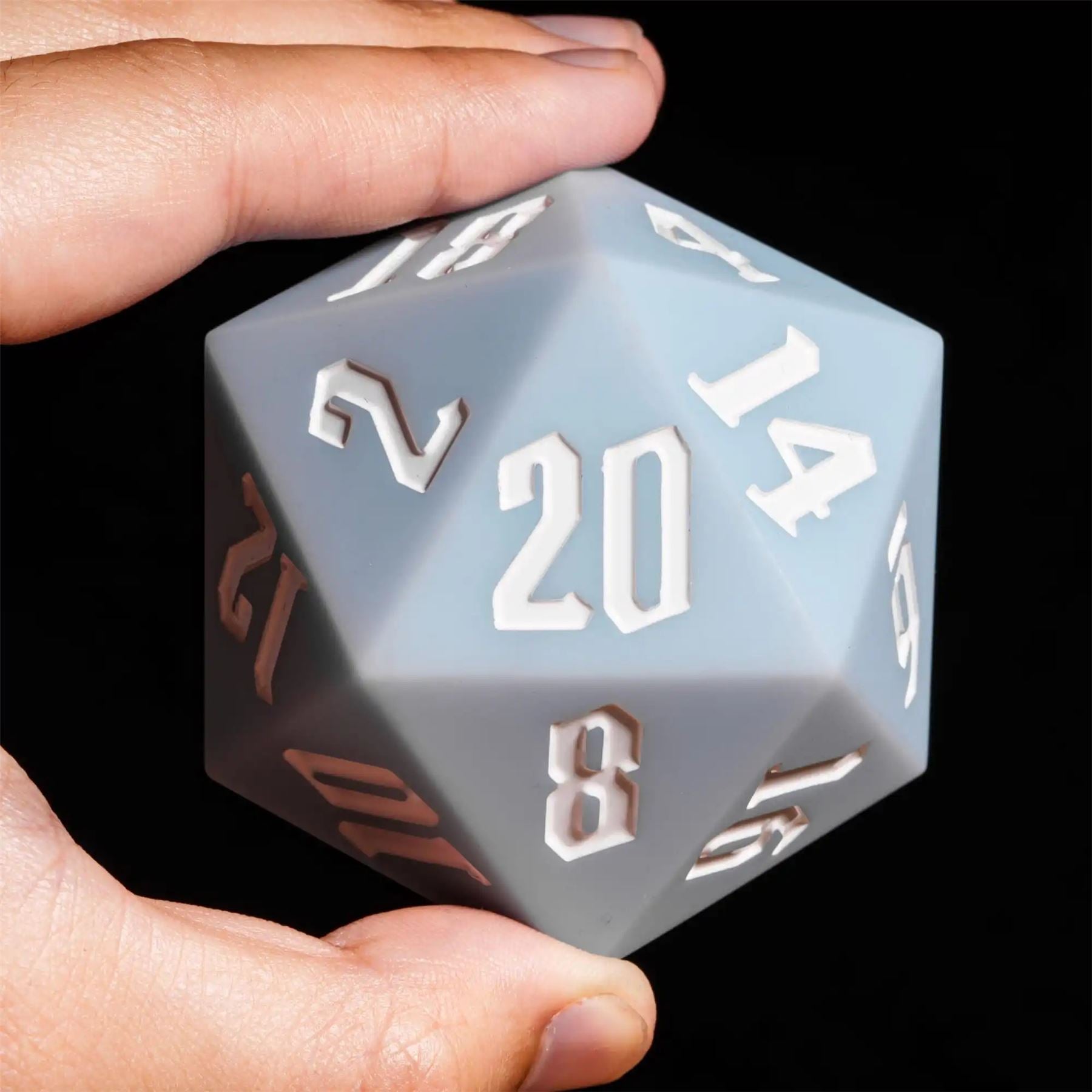 White on Solid Pale Blue Silicone - D20 RPG Dice