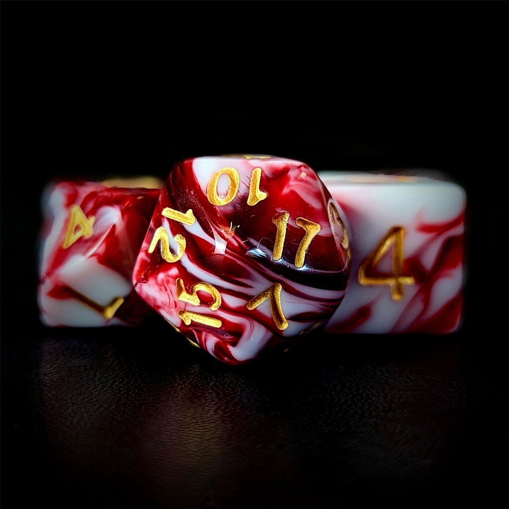 Blend of White & Red Acrylic - 7pcs RPG Full Dice Set