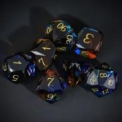 7pcs Dice Gem Glass Facet Gold Font Blue Brown (UD)