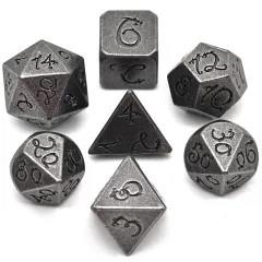 Silver Metal with Black Dragon Font - 7pcs RPG Dice Set