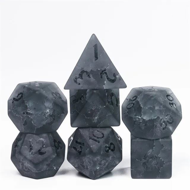 Cracked & Frosted Grey Glass - 7pcs RPG Dice Set