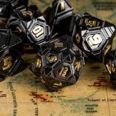 7pcs Dice Metal Alien Ship Gold Font Black