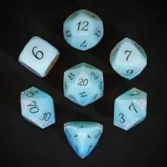 7pcs Dice Gem Stone Opalite Facet Black Font White