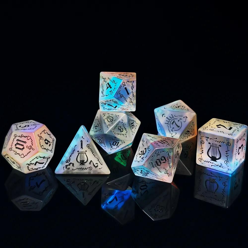 7pcs Dice Gem Frosted Glass Black Font Cracked Music Prism